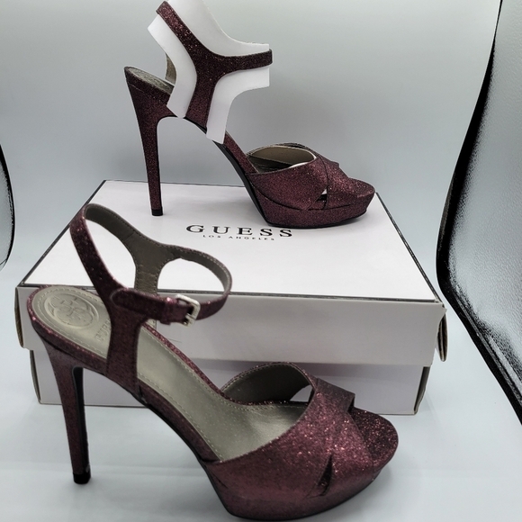 Guess Jordie Metallic Glitter Dark Purple Dress Sandals 8 - Picture 4 of 11